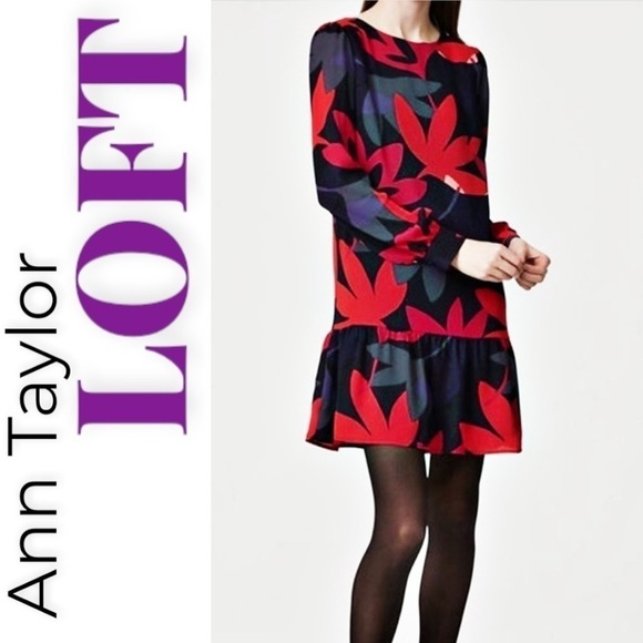 ANN TAYLOR LOFT Red Fleur Flounce Mini Shift Dress, Size XSP - Picture 1 of 11